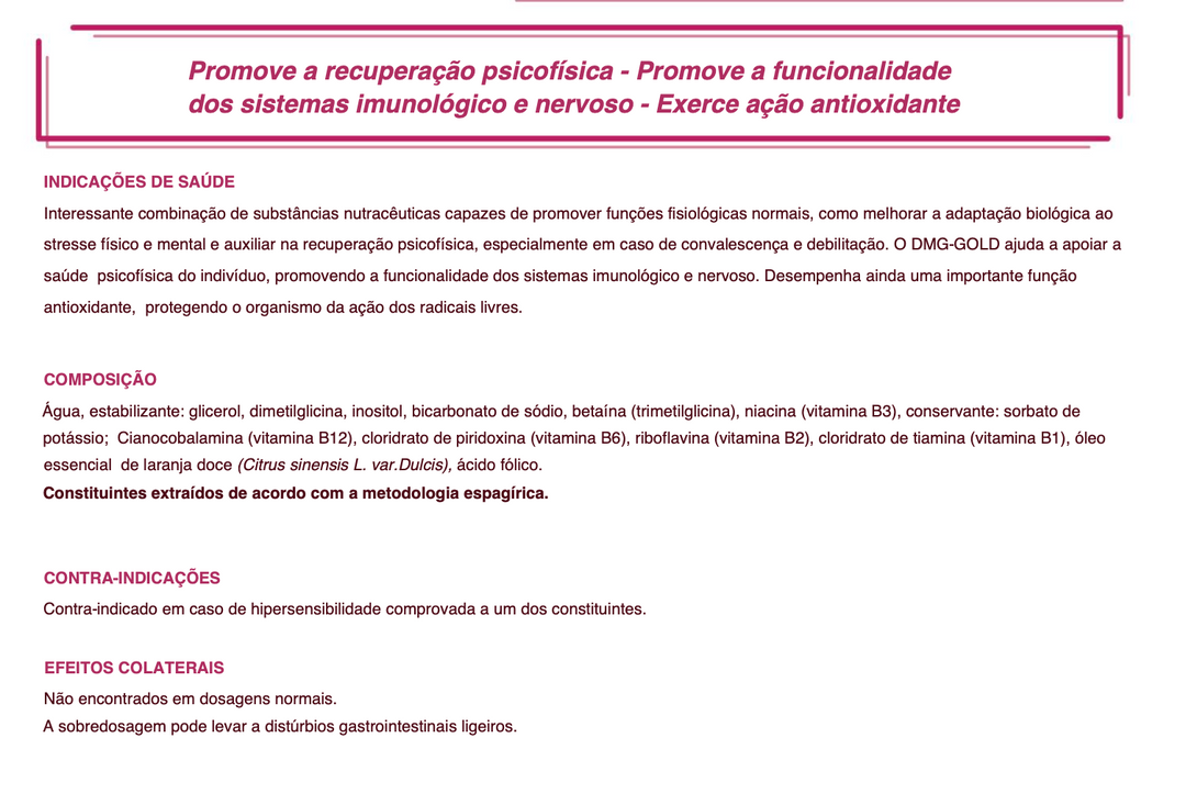 Suplemento natural DMG-Gold | Recuperação psicofísica