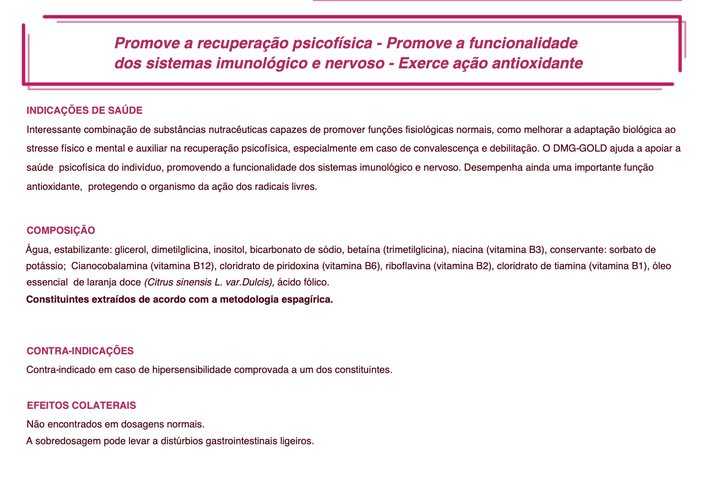 Suplemento natural DMG-Gold | Recuperação psicofísica