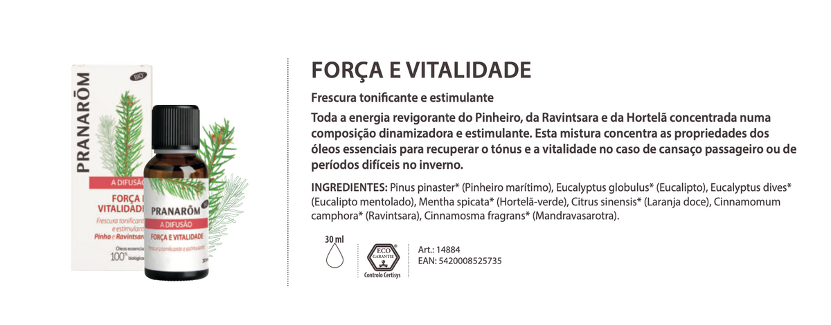 Óleos essenciais para difusor 30ml bio | Força e Vitalidade Pranarôm