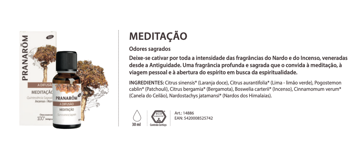 Óleos essenciais para difusor 30ml bio | Meditação Pranarôm
