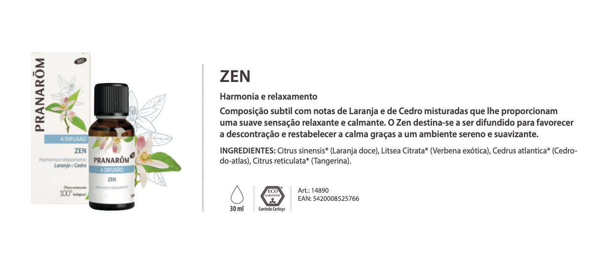 Óleos essenciais para difusor 30ml bio | Zen Pranarôm