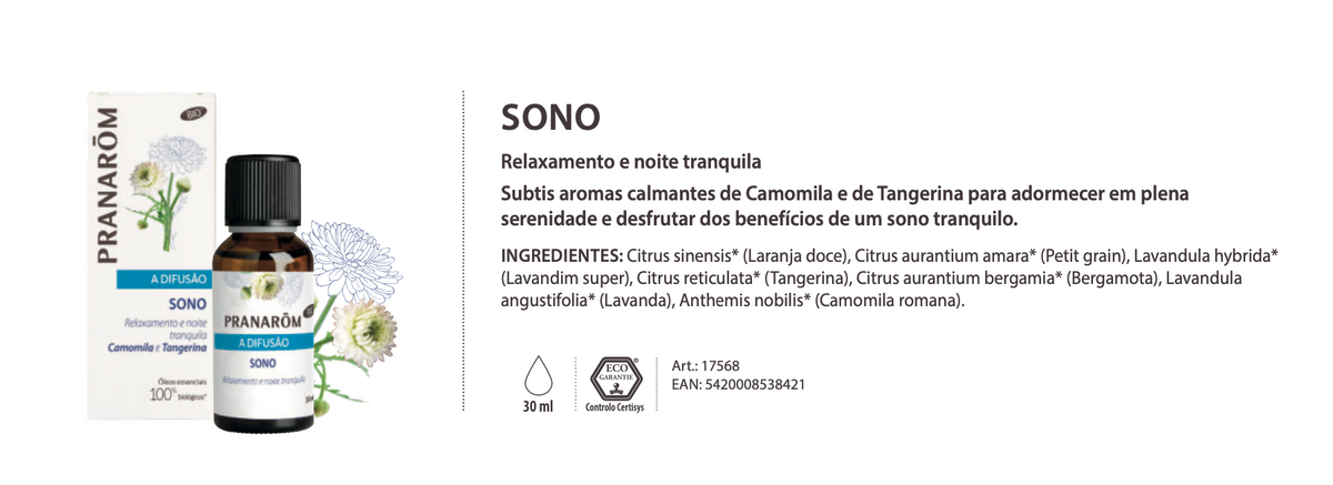 Óleos essenciais para difusor 30ml bio | Sono Pranarôm