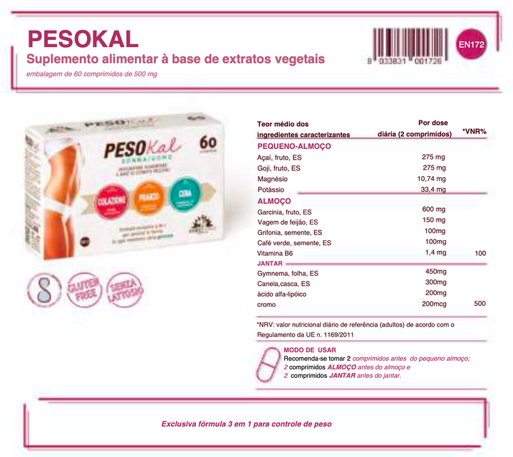 Suplemento Natural: Programa Controlo Peso | PESOKAL 60Cps