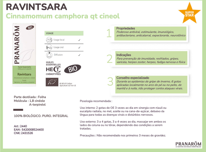 Óleo Essencial Ravintsara qt cineol 10ml bio