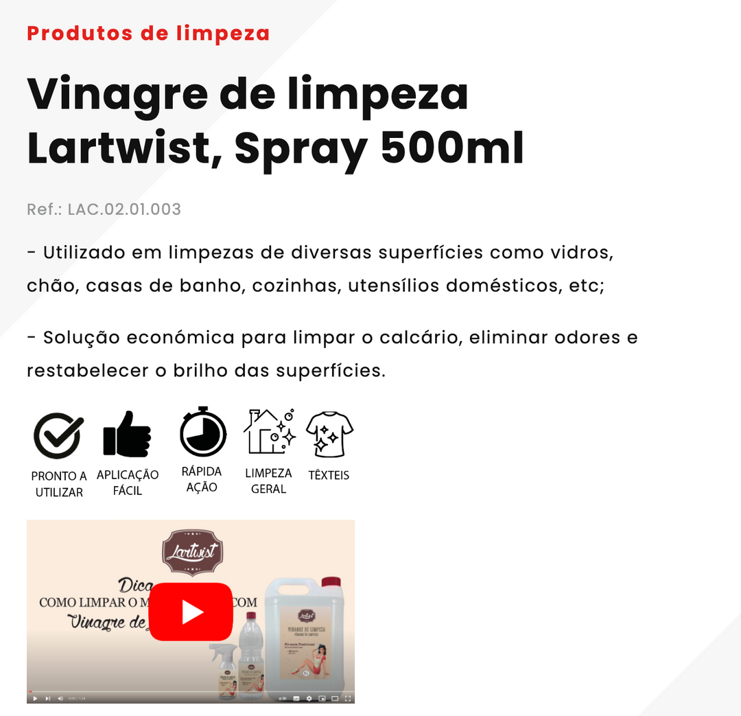 Vinagre 500ml com spray Lartwist