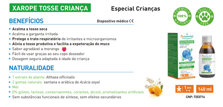 Xarope Tosse Criança 140ml – Sabor Morango (+1ano) (Validade 03/26)