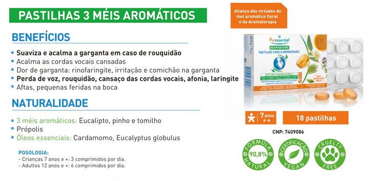 Pastilhas Aromáticas com 3 Mel – 18 Unidades.