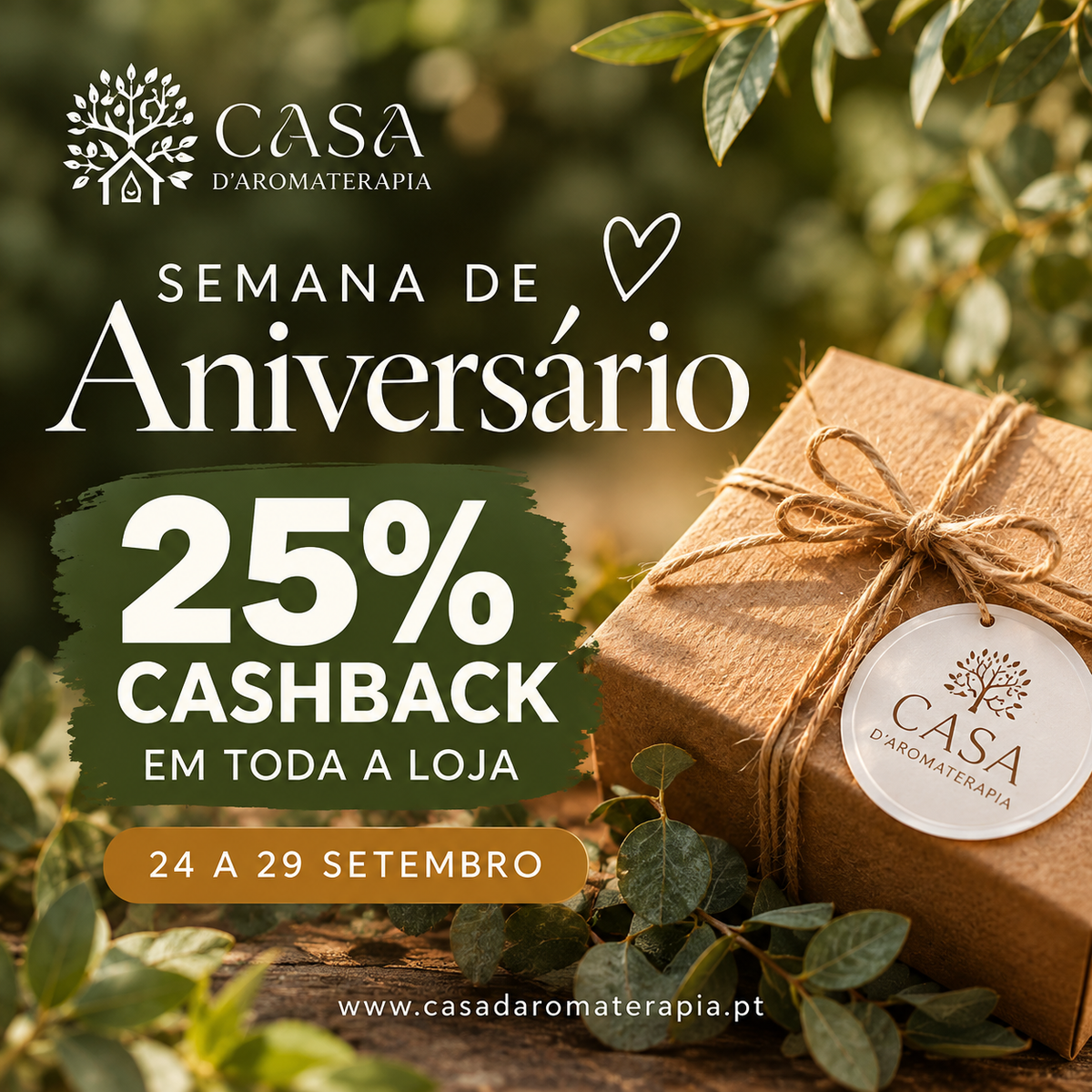 25% CASHBACK (crédito de loja válido de 1 a 31/10/2026)