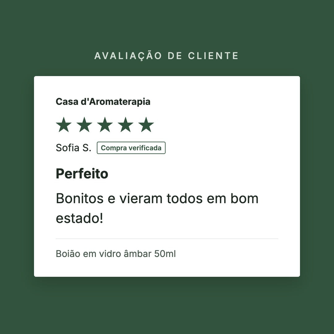 Avaliação de cliente 5 estrelas: Boião em vidro âmbar 50ml