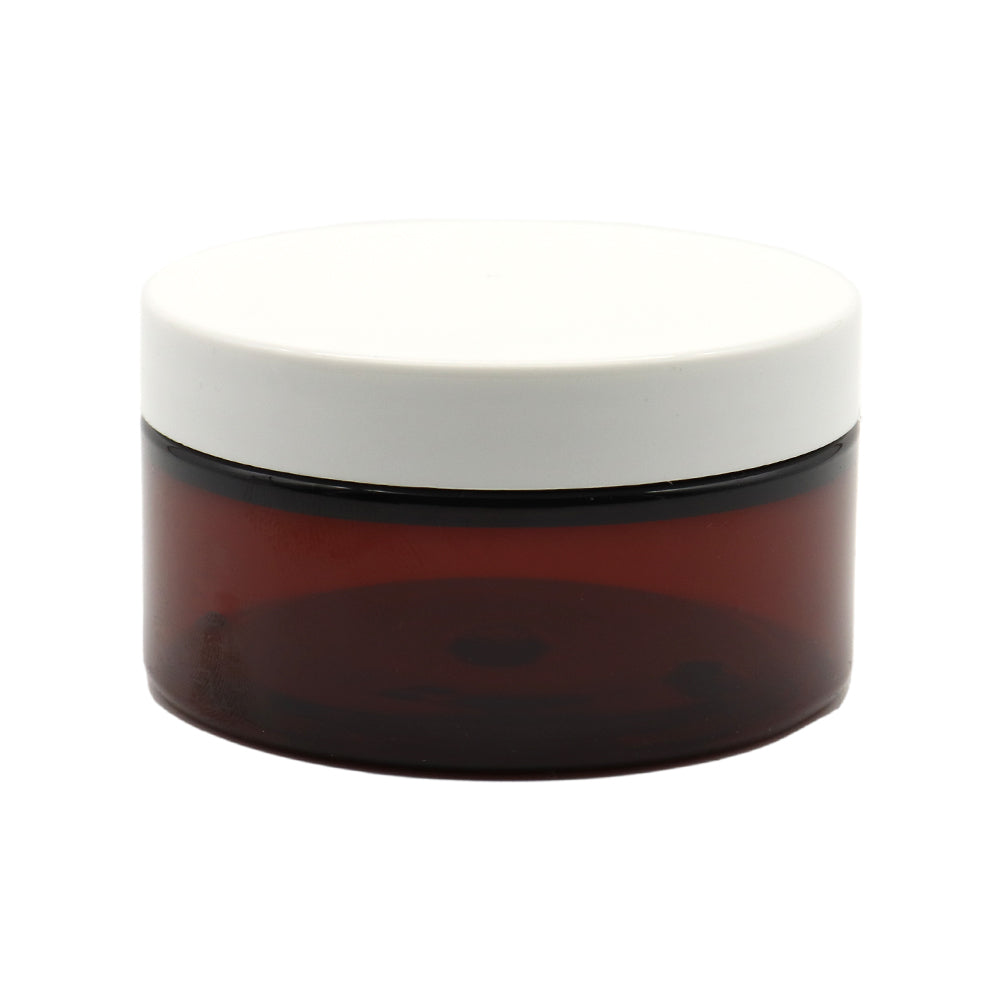 Amber PET jar with white lid