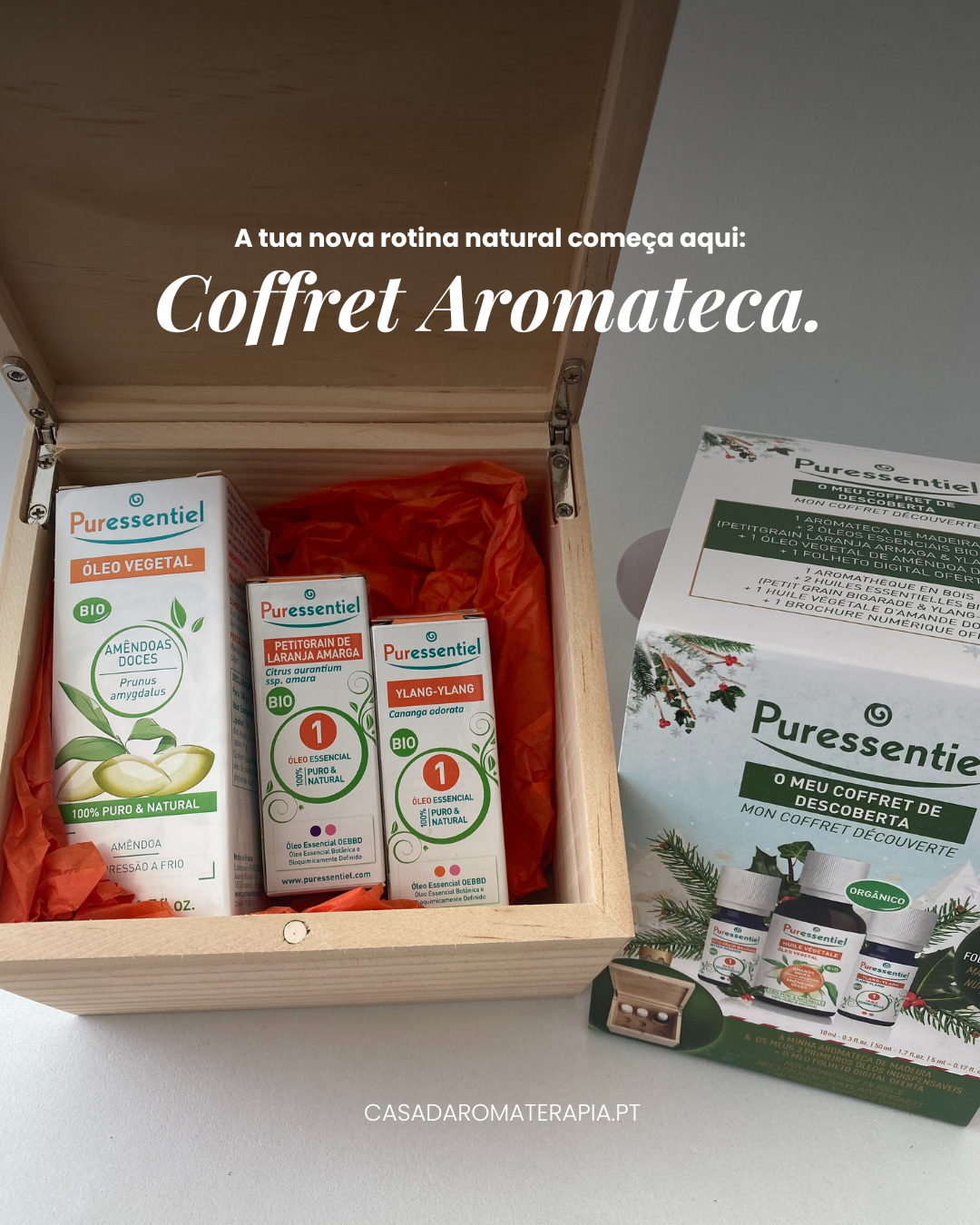 Coffret Aromateca - Puressentiel  (3 óleos + caixa madeira + PDF receitas)