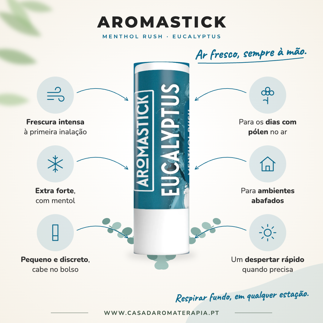 Benefícios do inalador AromaStick Menthol Rush Eucalyptus