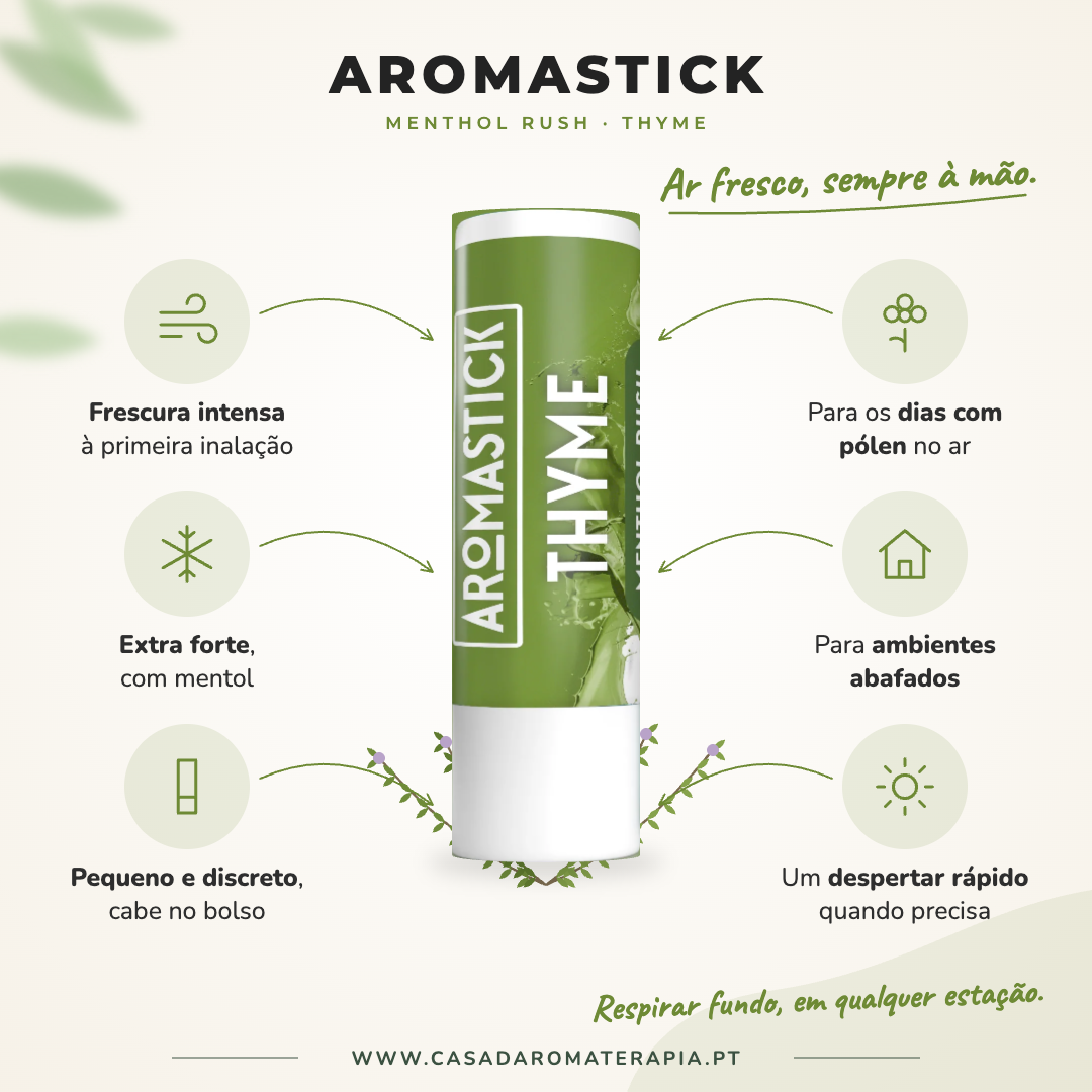 Benefícios do inalador AromaStick Menthol Rush Thyme
