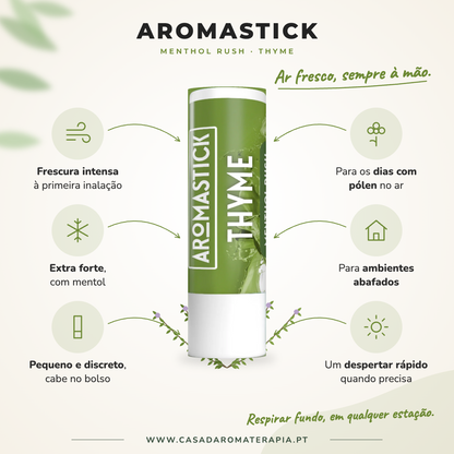 Benefícios do inalador AromaStick Menthol Rush Thyme