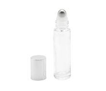 Frasco roll-on vidro transparente c/ tampa prateada 10ml