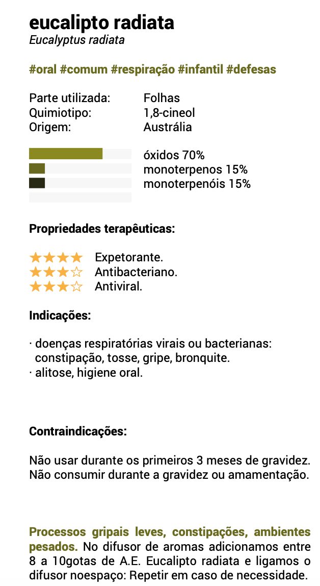 Óleo Essencial Eucalipto | Eucalyptus radiata | BIO