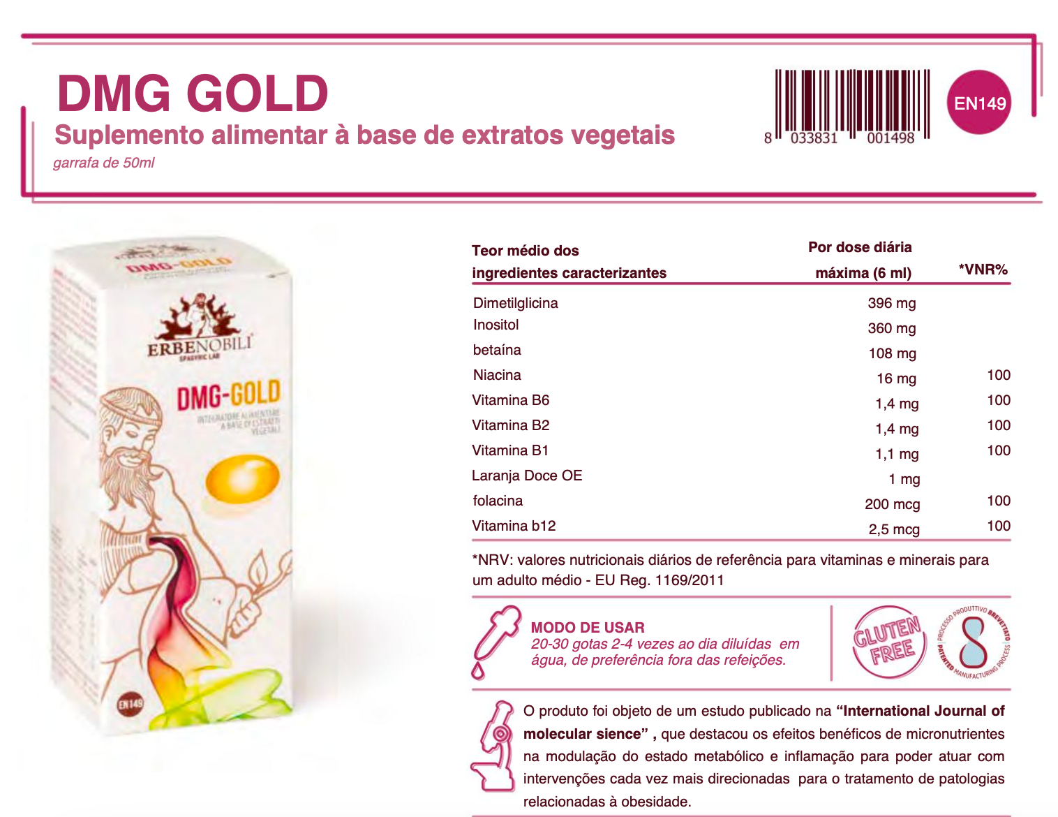 Suplemento natural DMG-Gold | Recuperação psicofísica %