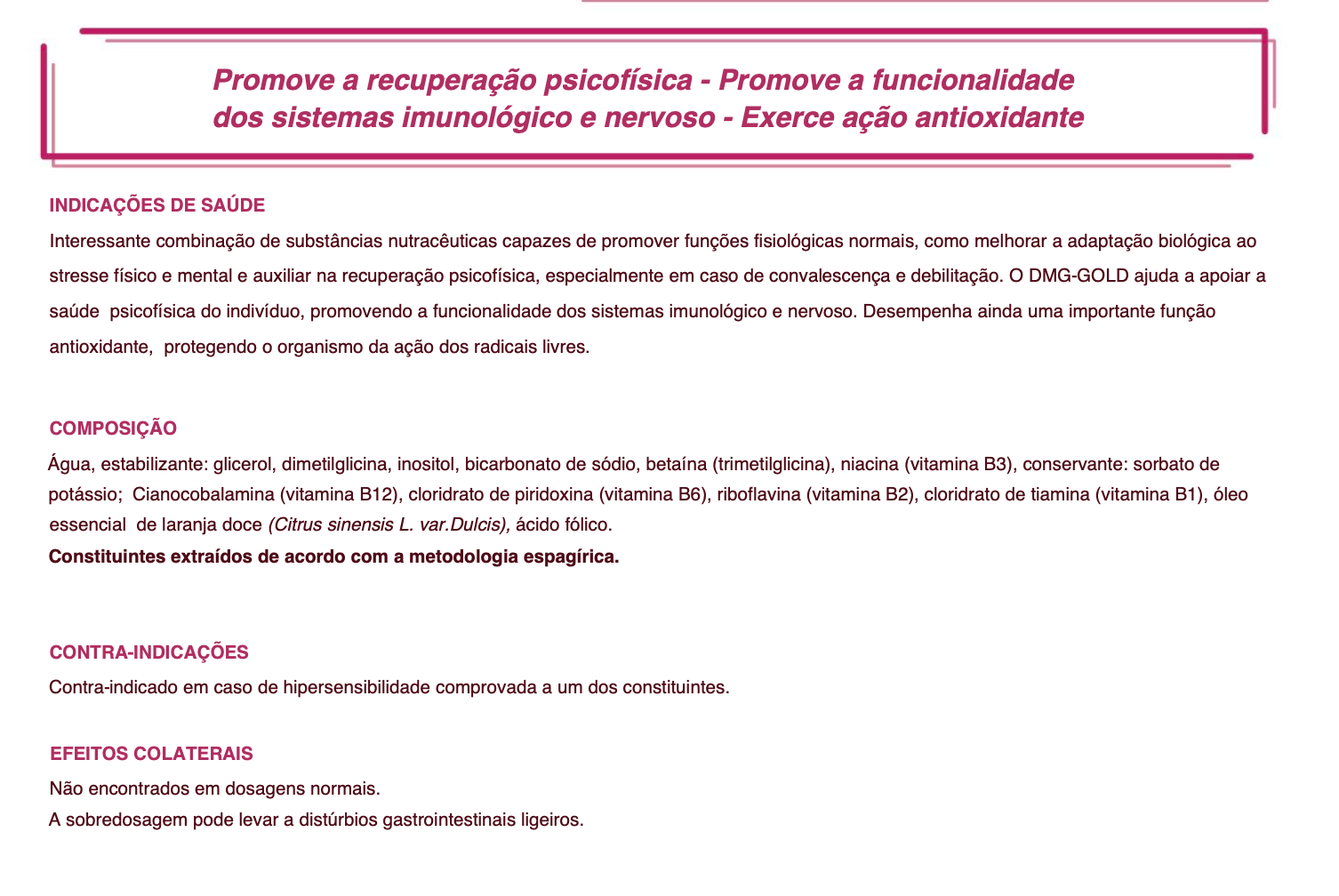 Suplemento natural DMG-Gold | Recuperação psicofísica %