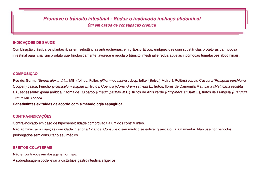 Suplemento natural Rhalax Grani | Trânsito intestinal