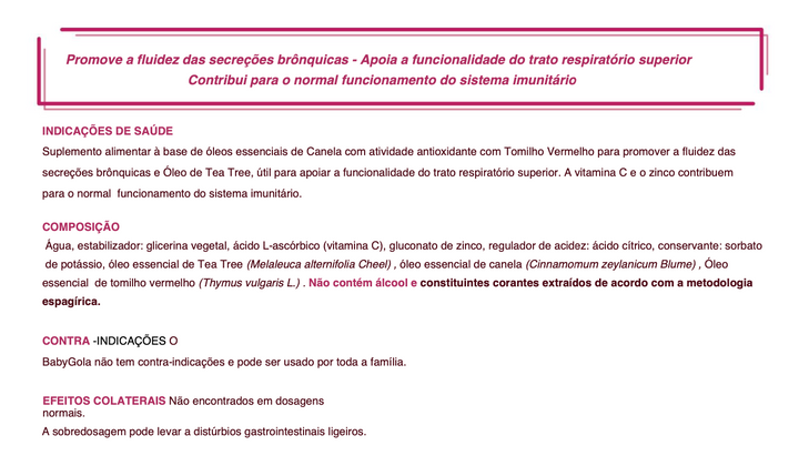 Suplemento natural Babygola | Infantil Secreções