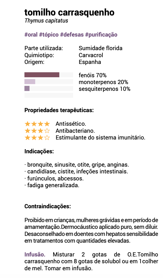 Óleo Essencial Tomilho Carrasquenho | Thymus capitatus | BIO | 5ml .
