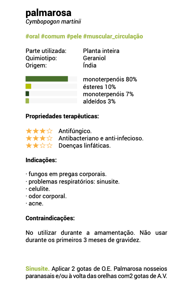 Óleo Essencial Palmarosa | Cymbopogon martinii | BIO