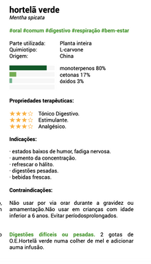 Óleo essencial Hortelã verde | Mentha spicata | BIO | 10ml