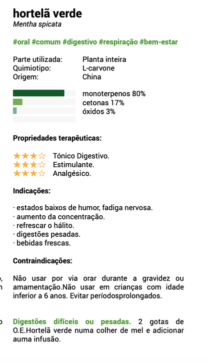 Óleo essencial Hortelã verde | Mentha spicata | BIO | 10ml