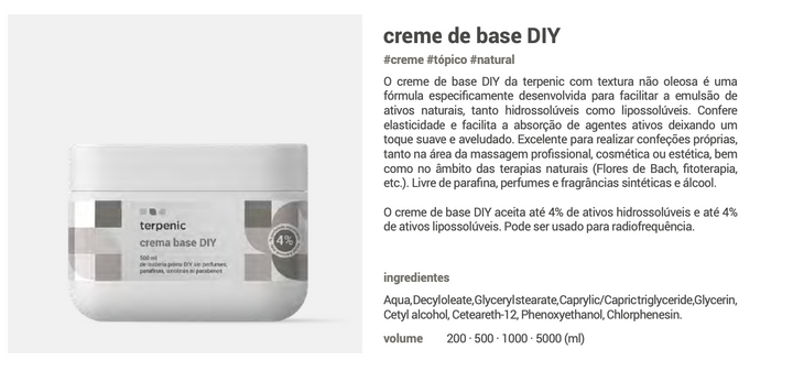 Creme base/neutro para óleos essenciais