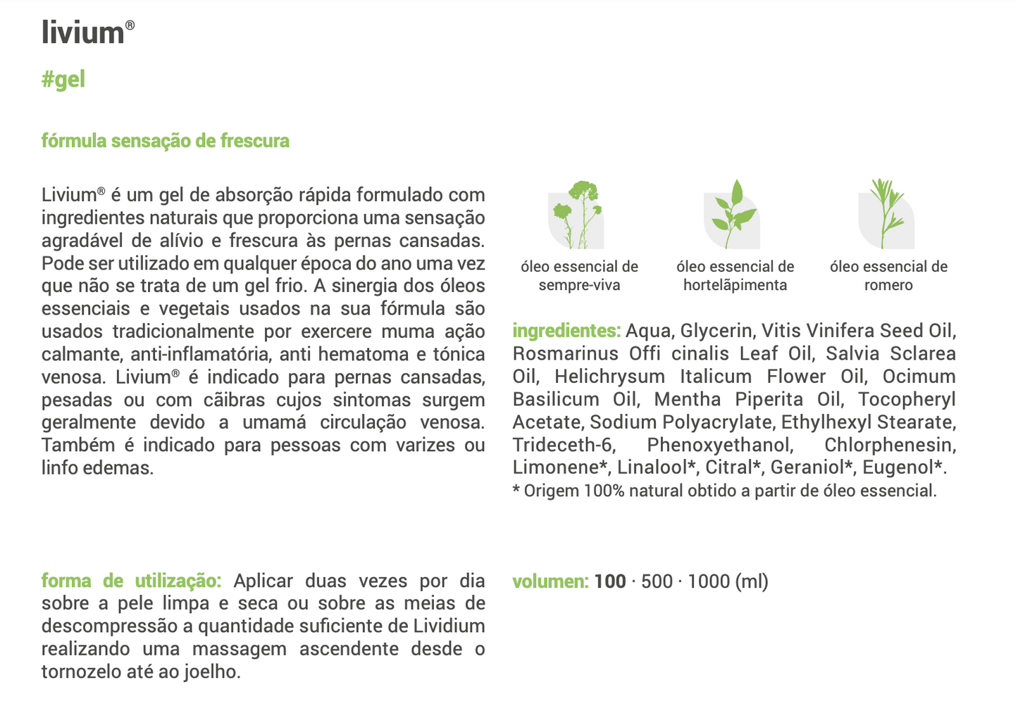 Solução Natural | Creme pernas cansadas (livium) 100ml .