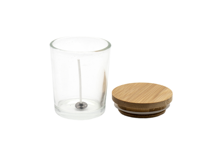 Frasco vidro para velas transparente com tampa de bamboo