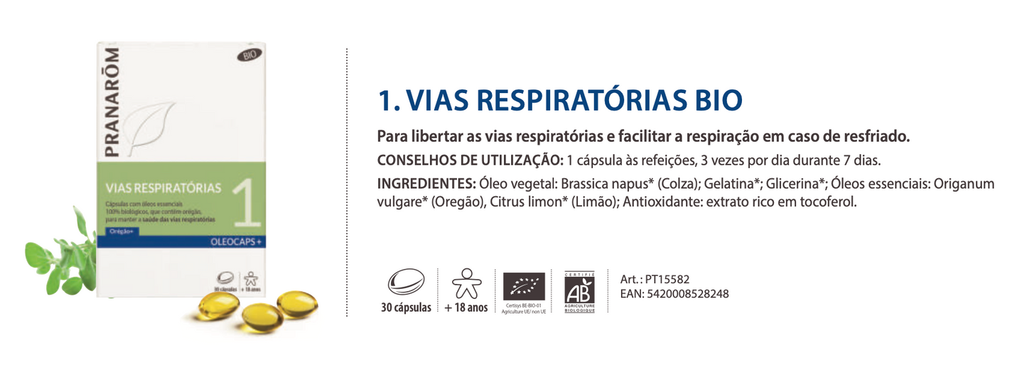Cápsulas Óleos Essenciais bio |  Vias Respiratórias