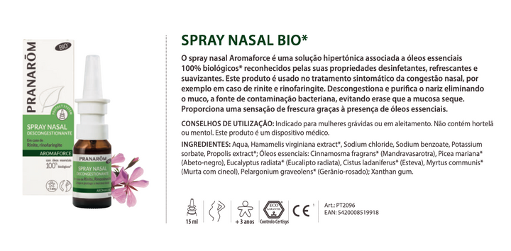 Spray Nasal - Descongestionante 15ml (bio) | Rinite e rino-sinusite *
