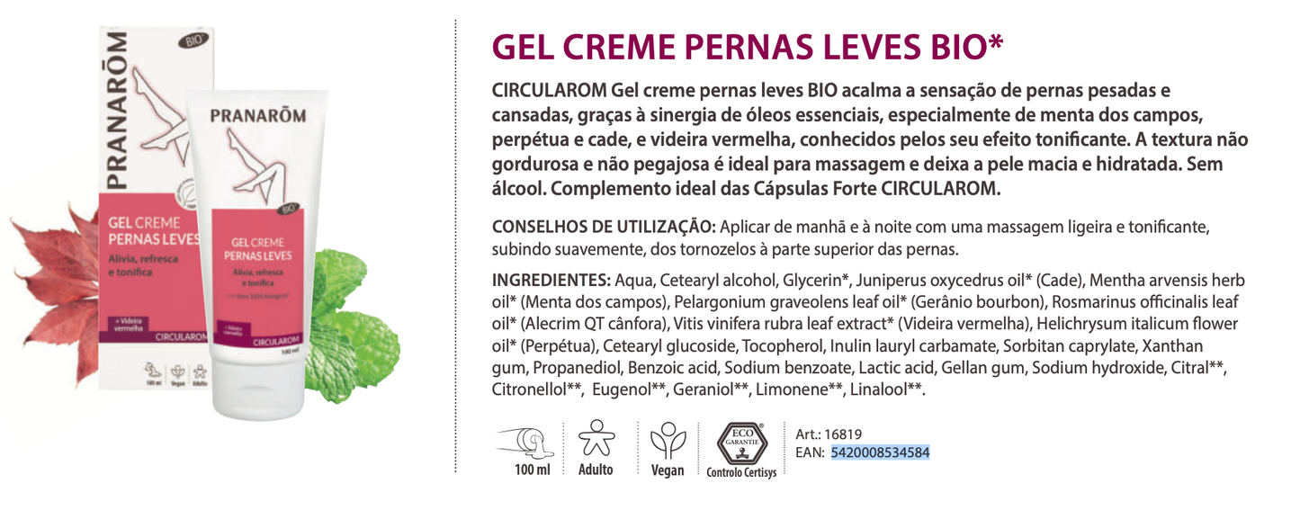 Gel Creme circulação100ml (bio) | Pernas Pesadas .