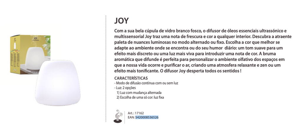 Difusor Ultrassónico para Óleos Essenciais | JOY
