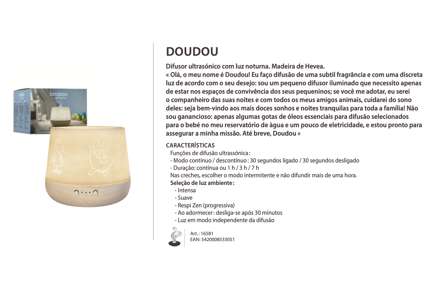 Difusor Ultrassónico para Óleos Essenciais | DOUDOU INFANTIL