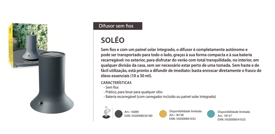 Diffuseur d'huiles essentielles Soleo - Solaire et sans fil