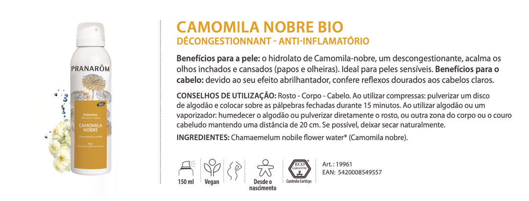 Hidrolato Camomila Nobre Anthemis nobilis | Spray 150ml