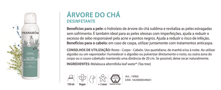 Hidrolato Árvore do Chá Melaleuca alternifolia | Spray 150ml