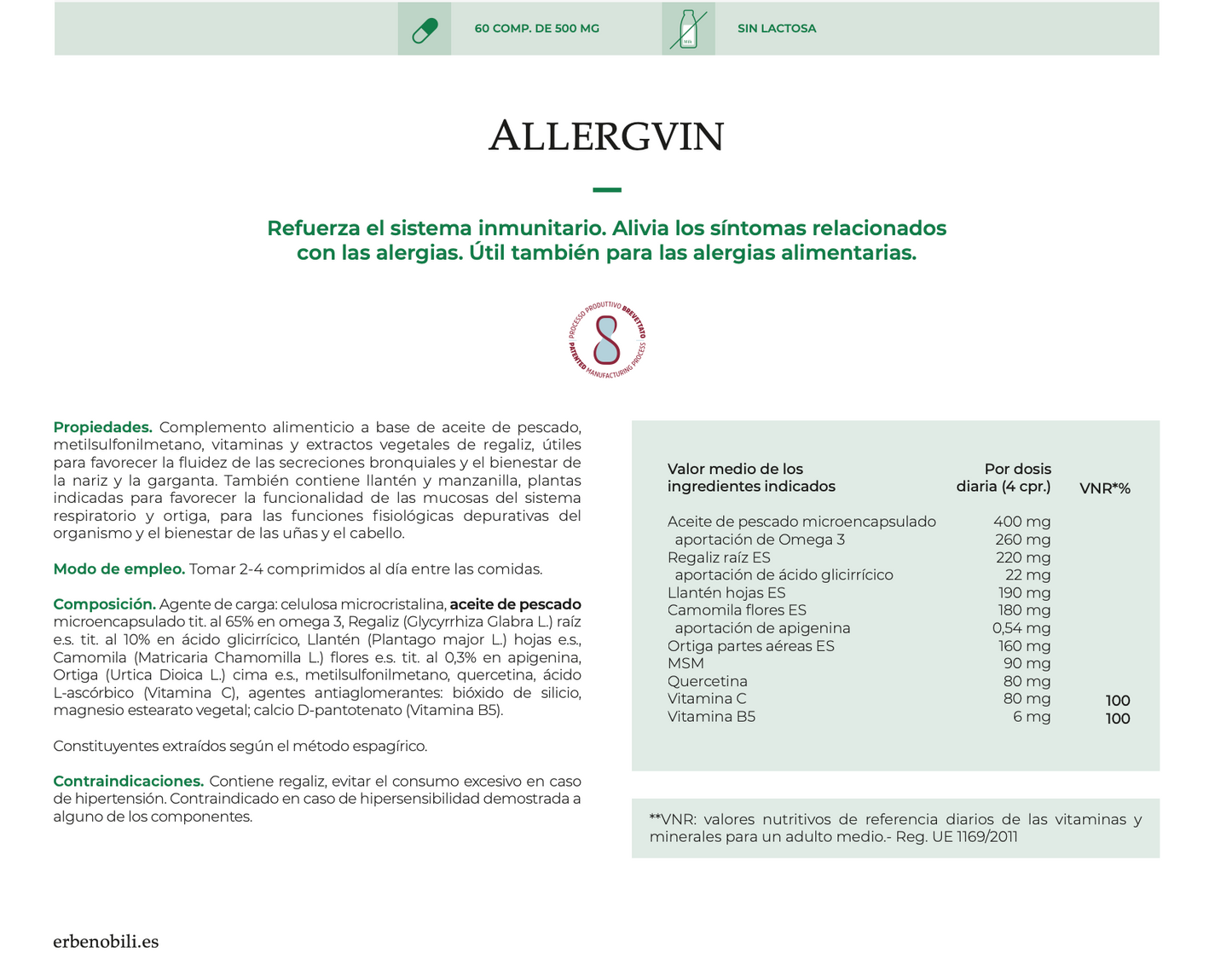 Suplemento Natural - Alergias e Imunidade | ALLERGVIN 60cps .