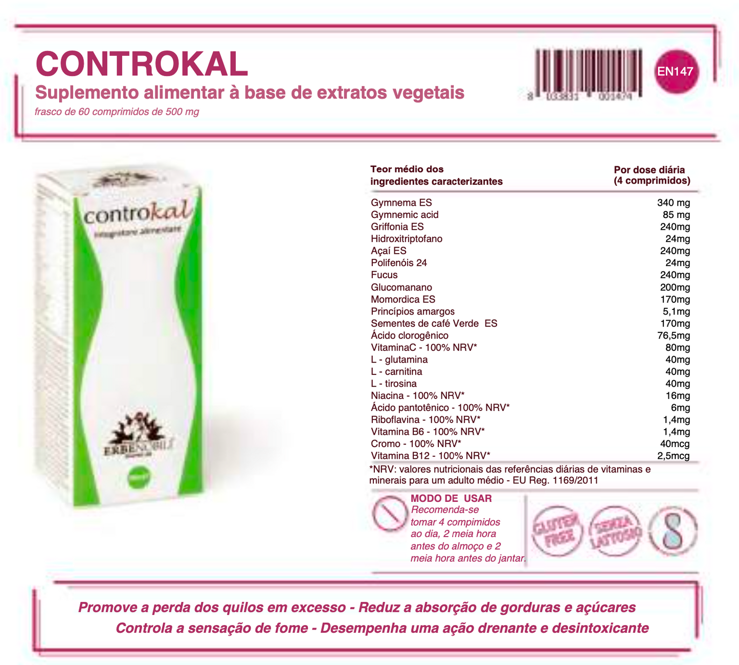 Suplemento Natural - Controlo Peso | CONTROKAL 60cps %