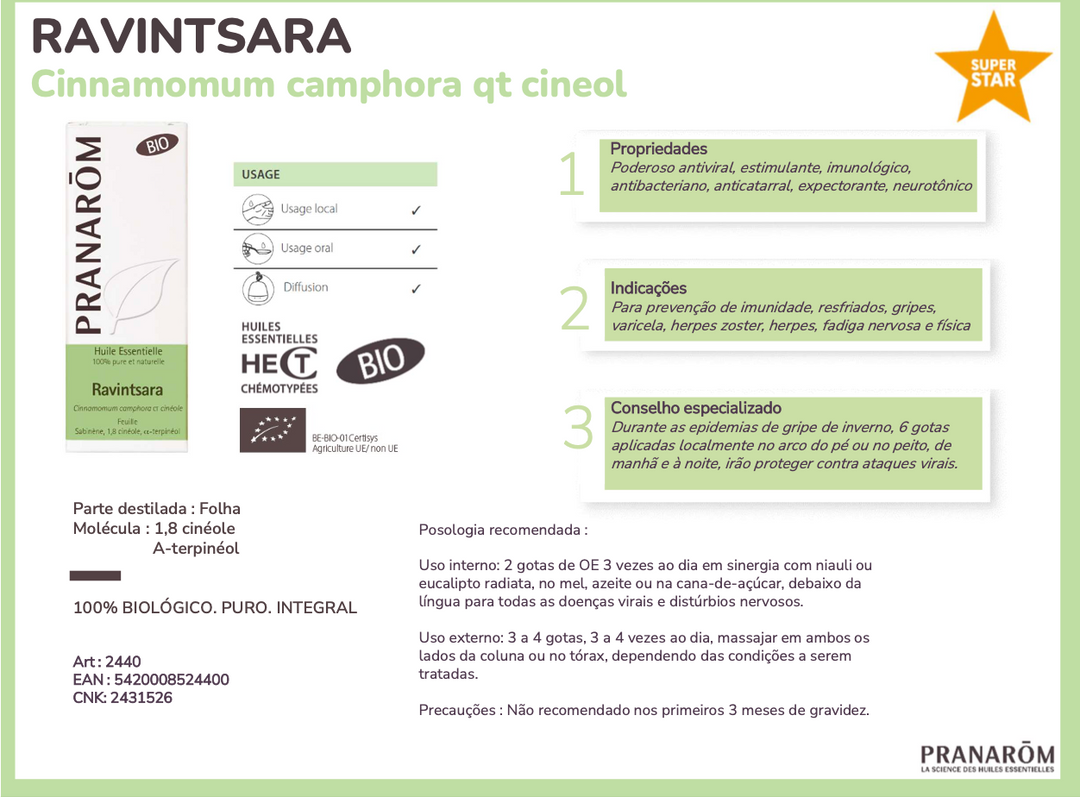 Óleo Essencial Ravintsara qt cineol 10ml 🌿bio