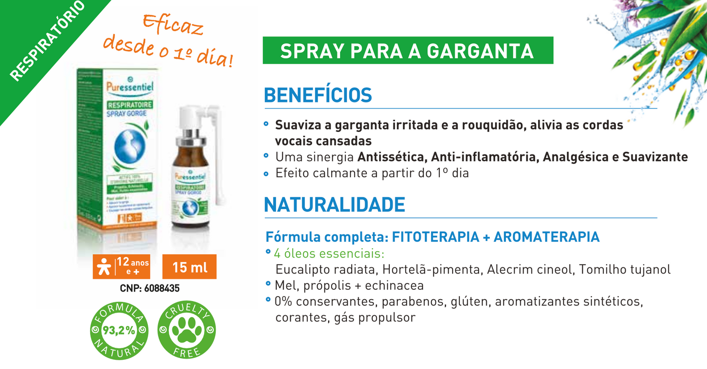 Respiratório Spray para a Garganta 15ml.
