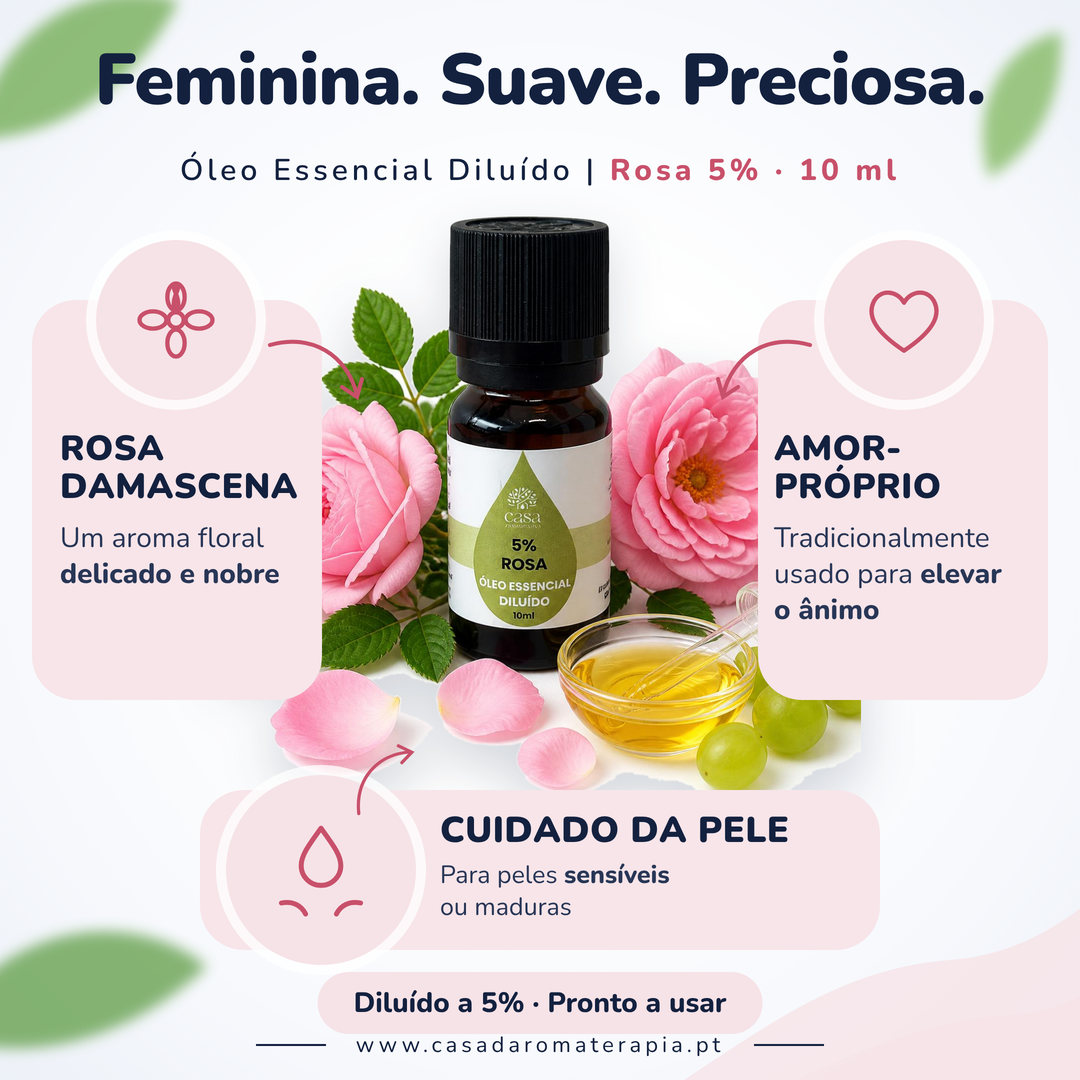 Óleo Essencial de Rosa Damascena | Rosa damascena | 10ml | Casa d'Aromaterapia | Diluído 5%