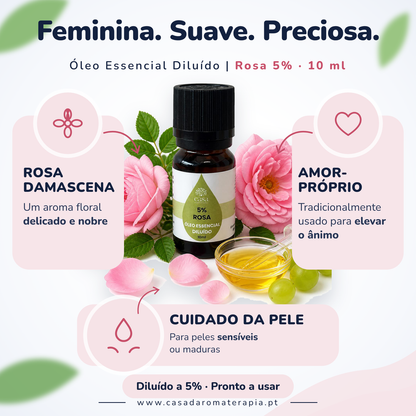 Óleo Essencial de Rosa Damascena | Rosa damascena | 10ml | Casa d'Aromaterapia | Diluído 5%