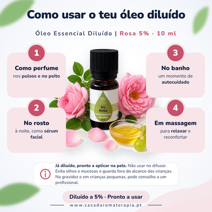 Óleo Essencial de Rosa Damascena | Rosa damascena | 10ml | Casa d'Aromaterapia | Diluído 5%