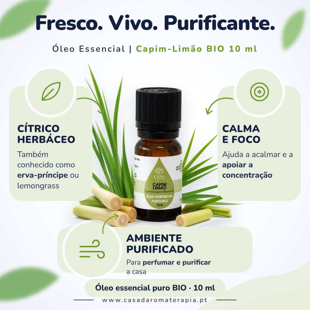 Óleo Essencial de Capim-Limão | Cymbopogon flexuosus | BIO | 10ml | Casa d'Aromaterapia