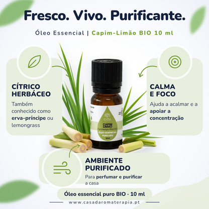 Óleo Essencial de Capim-Limão | Cymbopogon flexuosus | BIO | 10ml | Casa d'Aromaterapia