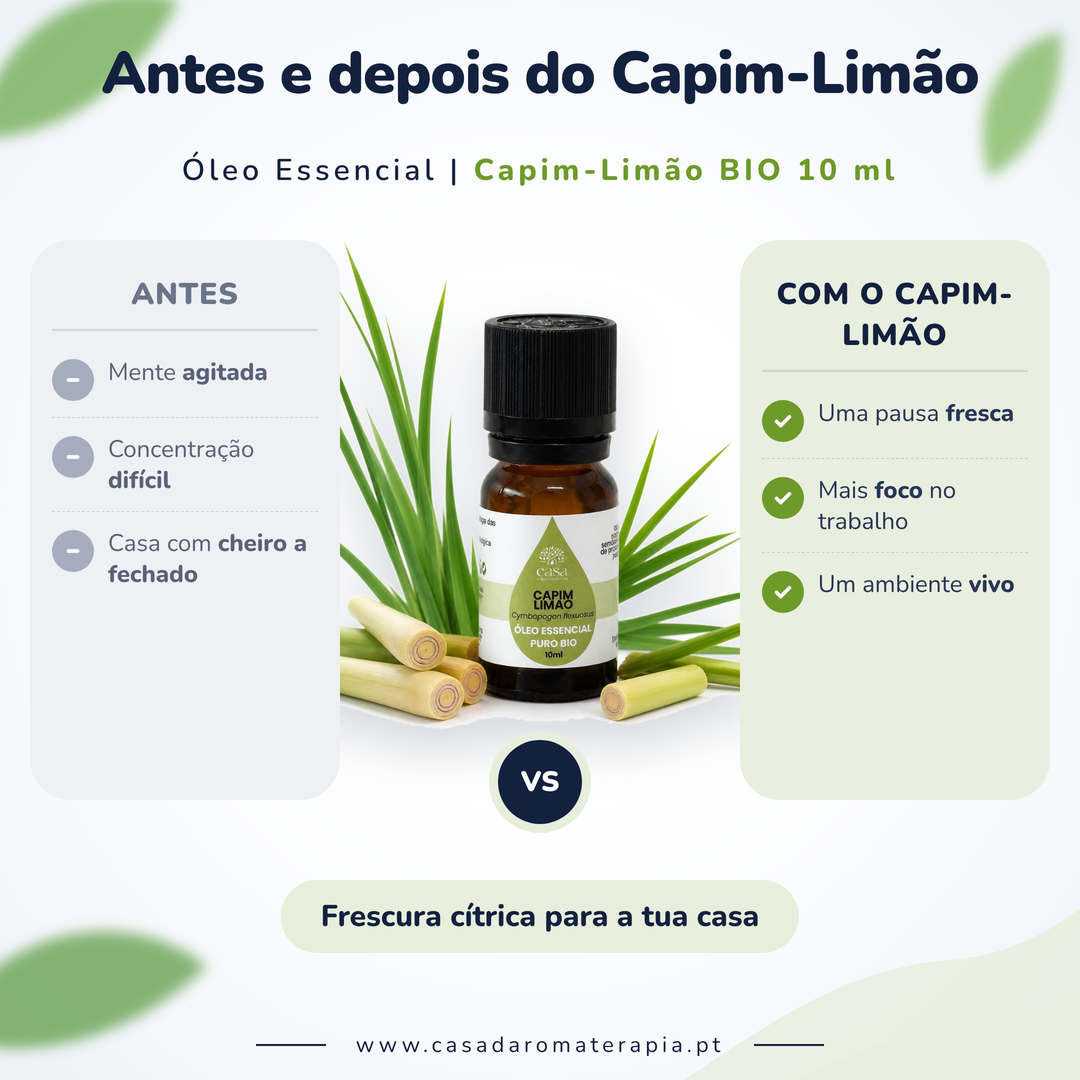 Óleo Essencial de Capim-Limão | Cymbopogon flexuosus | BIO | 10ml | Casa d'Aromaterapia