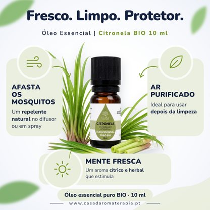 Óleo Essencial de Citronela de Java | Cymbopogon winterianus | BIO | 10ml | Casa d'Aromaterapia